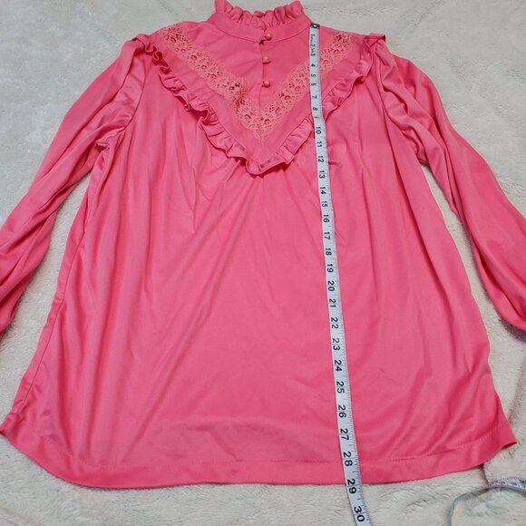 Vintage Prairie Pink Ruffle Edwardian Romantic Grandmacore Lace Blouse 38 Large - Picture 8 of 10